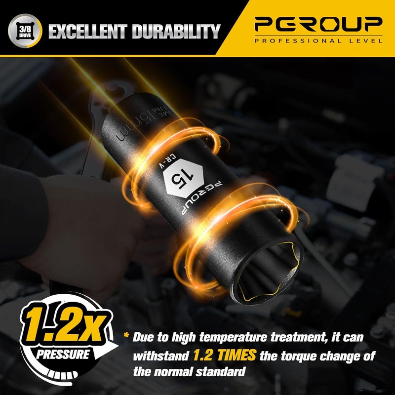 pgroup 3/8” Drive Deep Impact Socket, Metric(15mm socket), 6-Point, Cr-V Steel With Black Manganese Phosphate Coating - Image 3